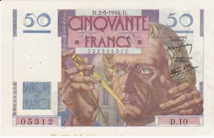 50 Francs Le verrier  2 Mai 1946